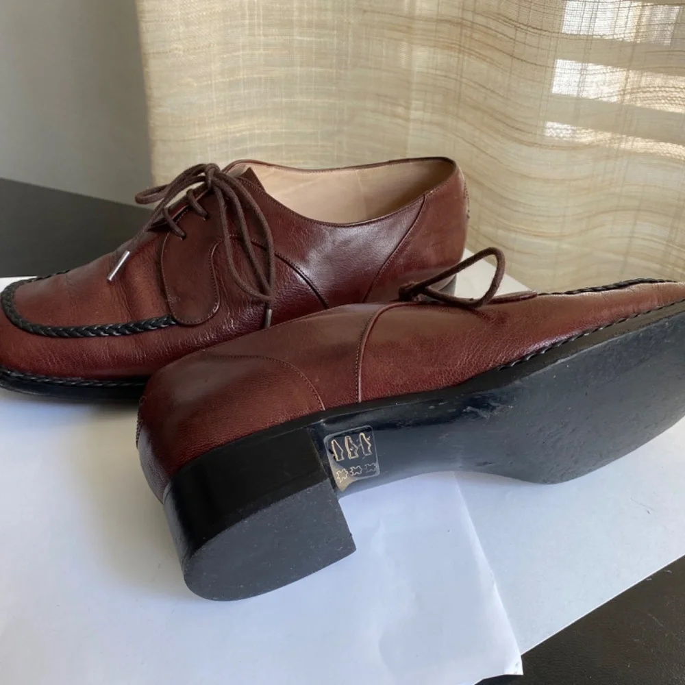 Chanel brown loafers laced black leather dress shoes moccasins 35 France oxfords - Picture 12 of 12